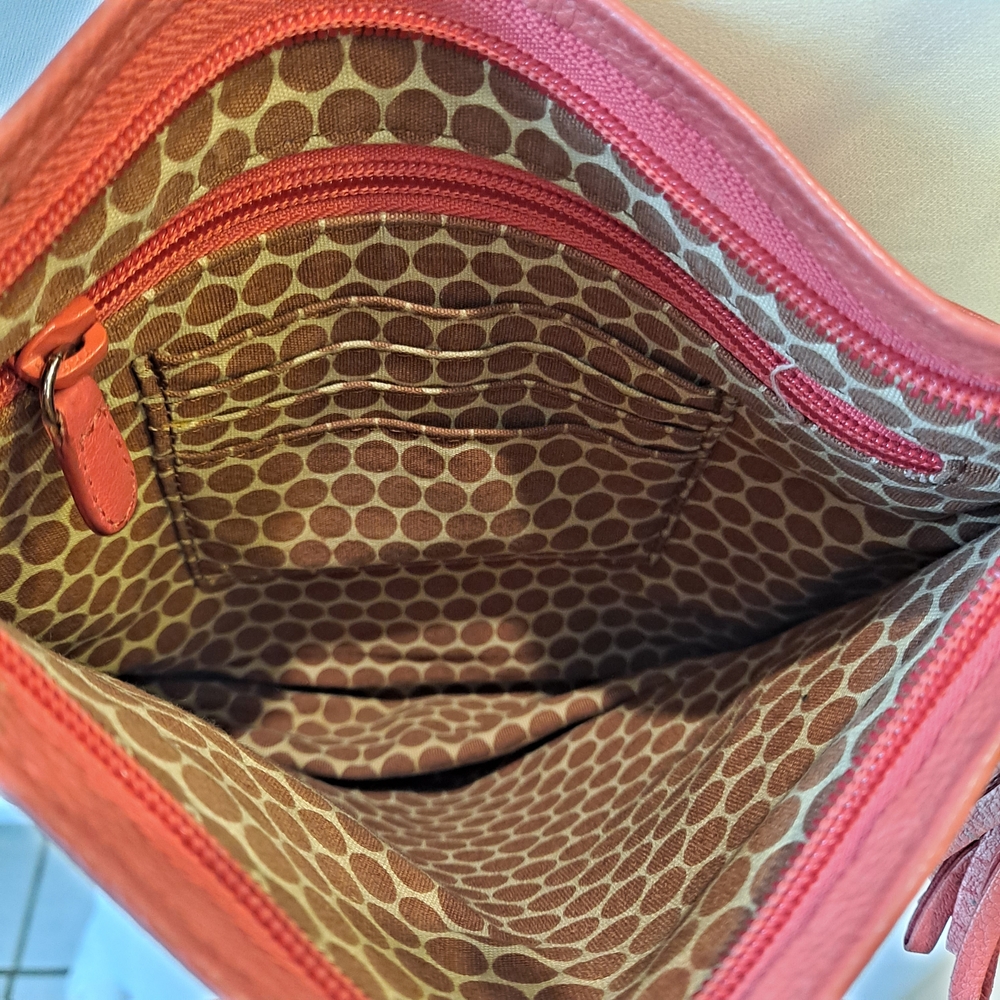 Brighton Coral Butterfly Embossed Crossbody W/Tassel & Genuine Silver Hardware - Picture 8 of 8